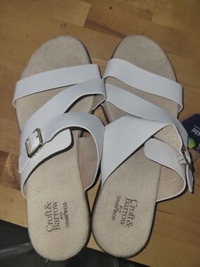 croft & barrow White Double-Strap Slide Sandals with Buckle